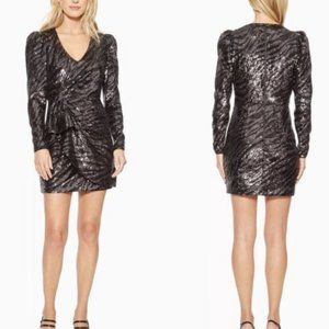 PARKER BLACK Women's Sequin Puff-Sleeve Zip-Up Dress Black & Gray Size 16 NWT
